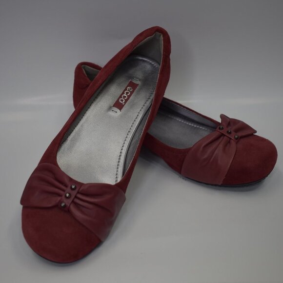 ECCO BURGUNDY SUEDE FLATS SHOES SZ EUR 39 US 8 - Picture 2 of 11